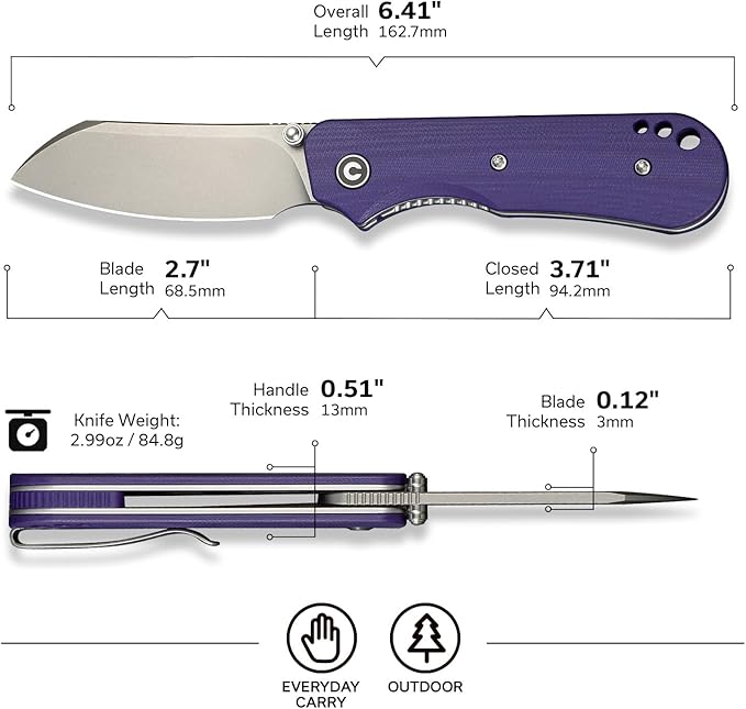 CIVIVI Crabby Pocket Knife, EDC Folding Knife for Men Women with Swedish 14C28N Blade Contoured G10 Handle, Designed by Ken Onion Jr. C24055-2