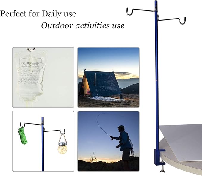 HIKEMAN Folding Lantern Stand Pole Portable Lamp Stand Hook Collapasible Light Stand Holder for Camping Fishing Picnic BBQ Outdoor Activities (Blue)