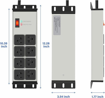 CCCEI 2PCS Heavy Duty Power Strip Surge Protector 20 AMP, 8 Outlets 12 Gauge