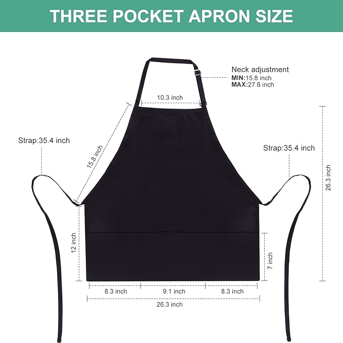 Jubatus 2 Pack 3 Pockets Adjustable Bib Apron Chef Kitchen Cooking Aprons