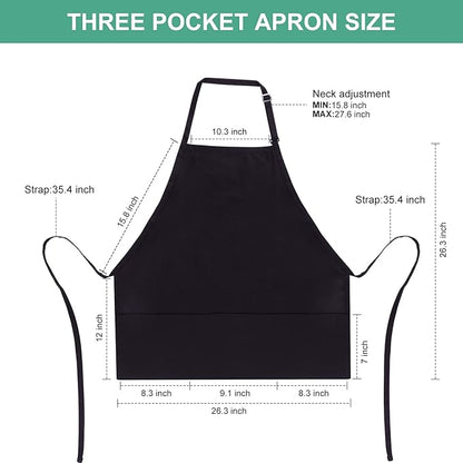 Jubatus 2 Pack 3 Pockets Adjustable Bib Apron Chef Kitchen Cooking Aprons