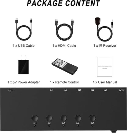 5-in-1 HDMI Converter with 4k@60Hz HDMI Switch & Infrared Remote Control