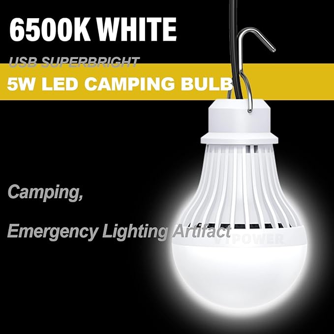 4 Pack USB LED Camping Lantern, 8.2 ft Extra Length Cord Tent Light with USB Y-Cable, Portable LED Bulb for Garage, Warehouse, Car, Truck, Fishing Boat, Room Emergency Light, White