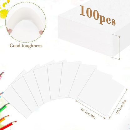 100PCS 4x4 Watercolor Paper Bulk, 140lb/300g Cold Press Thick Water Color Paper Pad for Kid Child Adult, White Art Paper for Drawing Painting Markers Gouache, Textured Cotton Paper Sheets