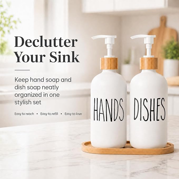 Dish Soap Dispenser for Kitchen Sink.Glass Hand Soap Dispenser, Modern