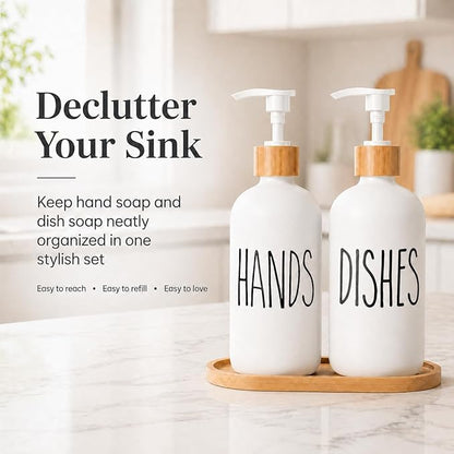 Dish Soap Dispenser for Kitchen Sink.Glass Hand Soap Dispenser, Modern