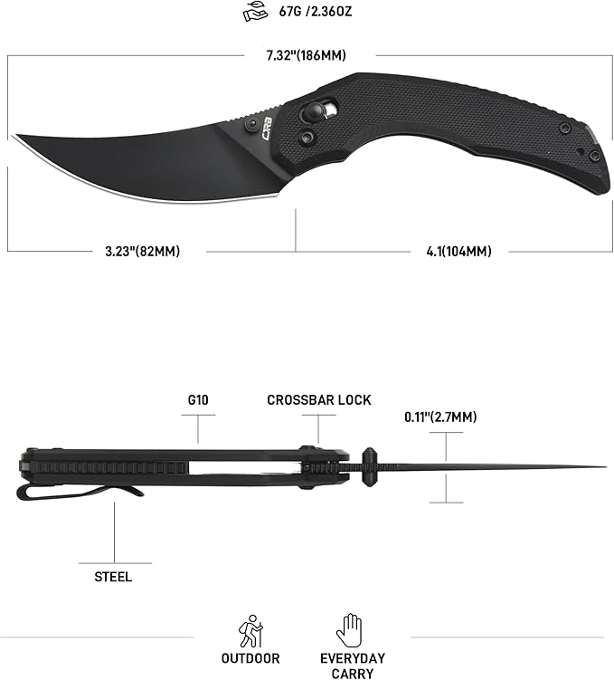 CJRB Nanner Pocket Knife, 3.23'' AR-RPM9 Steel Blade with G10 Handle, Sharp EDC Knife with Crossbar Lock for Camping Hiking, Designed by Dustin Rhodes(J1955 Black)