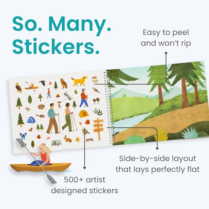 CUPKIN Sticker Book for Kids 2-4, 500+ Kids Stickers, Camping Stickers 12 Coloring Pages 12 Side by Side Scenes, Fun Toddler Travel Activity Coloring and Sticker Books for Ages 4-8 + 8-10