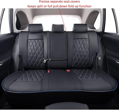 EKR Rav4 Seat Covers Custom Fit for Toyota Rav4 2021-2024 Prime SE,XSE & 2019-2025 Hybrid/PHEV SE,XSE, Leather Car Seat Cover Full Set for SUV,Faux Leather(Black with Blue Piping)