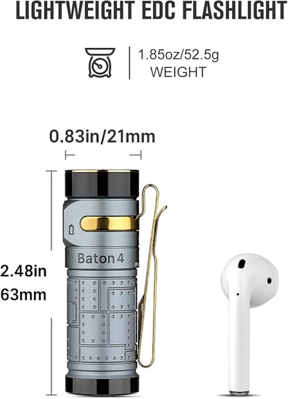 OLIGHT Baton4 Rechargeable EDC Flashlight, LED Pocket Light 1300 Lumens with Magnetic Charging Cable, 6 Modes, IPX8 Waterproof for Home, Camping and Emergency (Fighter Pilot)