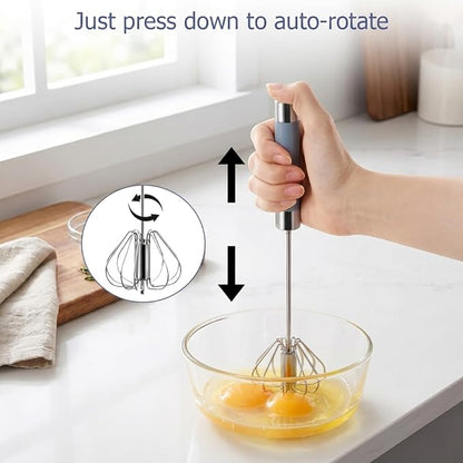 2 Pack Semi Automatic Whisk, Stainless Steel Mini Hand Push Whisks
