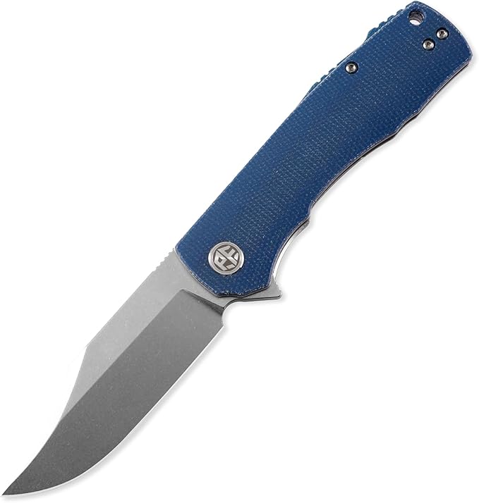 Petrified fish PFP03 Victor,3.58" K110 Stonewashed Blade,140g Micarta Handle Flipper Liner lock Folding knife (Blue Stonewashed)