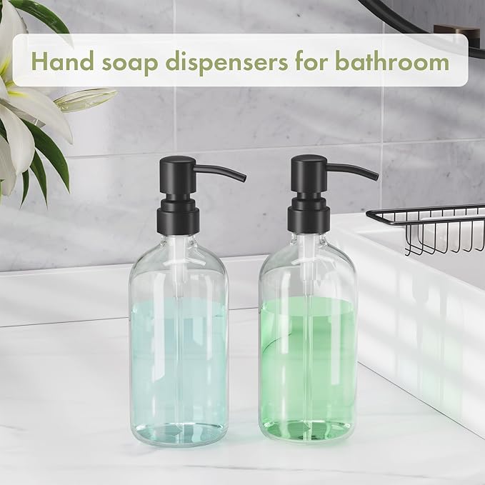 AmazerBath Soap Dispenser, 2 Pack Glass Soap Dispenser
