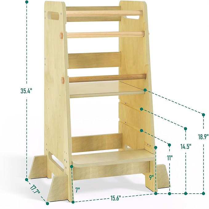 Kitchen Step Stool for Toddlers,Wiifo Adjustable Height Kids Learning Stool, Toddler Standing Tower(Natural)
