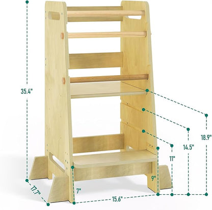 Kitchen Step Stool for Toddlers,Wiifo Adjustable Height Kids Learning Stool, Toddler Standing Tower(Natural)