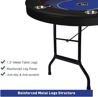 LUCKYERMORE Upgraded 10 Players Poker Table with Stainless Steel Cup Holder, 84”Folding Casino-Style Texas Game Poker Tables with Padded Rails, Blue Felt Surface, Fully Assemble