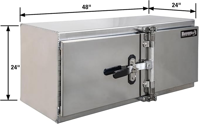 Buyers Products 1762642, 24x24x48 Smooth Aluminum Underbody Truck Tool Box with Double Barn Door, Cam‑Lock Hardware, Rain Gutter Seal, Universal Mount Storage for Flatbed and Trailer Use
