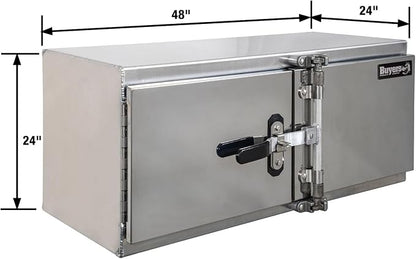 Buyers Products 1762642, 24x24x48 Smooth Aluminum Underbody Truck Tool Box with Double Barn Door, Cam‑Lock Hardware, Rain Gutter Seal, Universal Mount Storage for Flatbed and Trailer Use