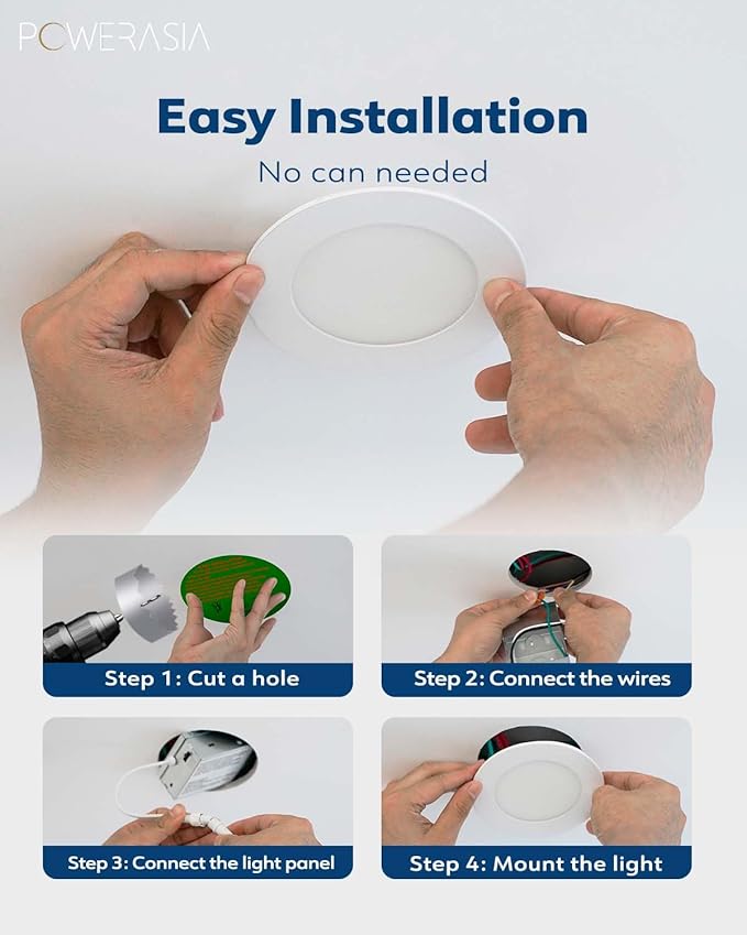POWERASIA 12 Pack 4 Inch Ultra-Thin LED Recessed Ceiling Light