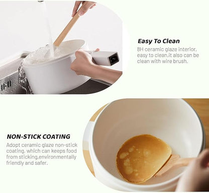 olakys. Electric Hot Pot, 1.5L Mini Hot Pot, Ceramic Glaze Non-stick Portable
