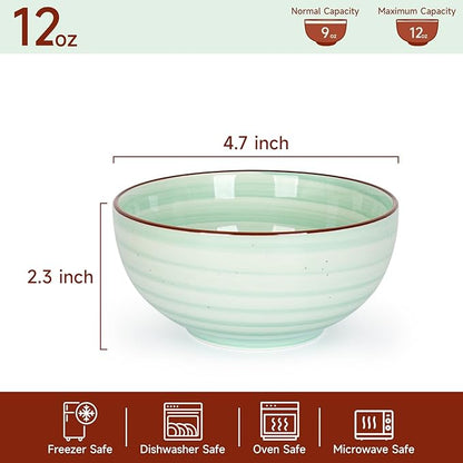 KitchenTour Dessert Bowls Set of 6, 12 OZ Ceramic Cereal Bowls for Kitchen, 4.7 Inch Small Bowls for Snack, Fruit, Ice Cream - Microwave & Dishwasher Safe, Assorted Warm Colors