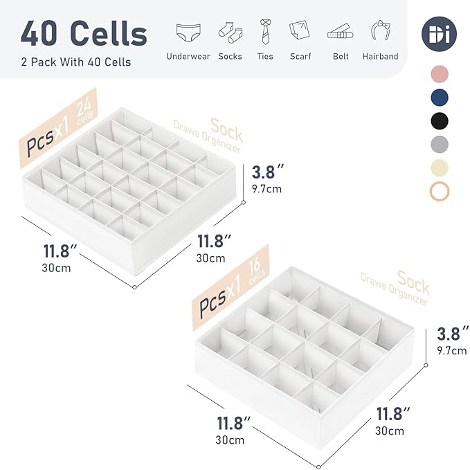 Joyoldelf Sock Drawer Organizer Divider 2 Packs Underwear Organizer, 24 Cell +
