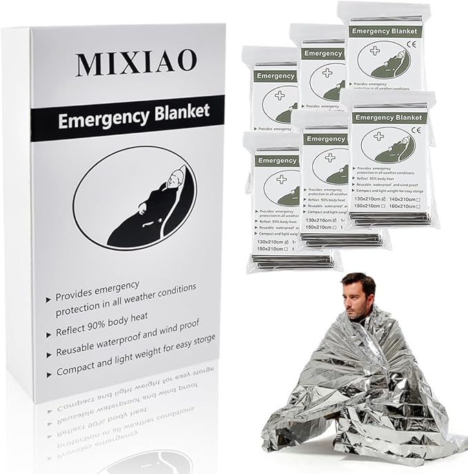 Emergency Foil Blanket, Survival Thermal Mylar Blankets Individually Packaged Perfect for Outdoors, Hiking, Survival, Marathons or First Aid (Silver (6 Pack))