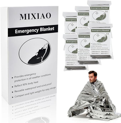 Emergency Foil Blanket, Survival Thermal Mylar Blankets Individually Packaged Perfect for Outdoors, Hiking, Survival, Marathons or First Aid (Silver (6 Pack))