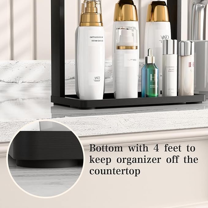 PEKER Bamboo Bathroom Organizer Countertop – Small Vanity Storage Shelf