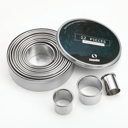 12 Piece Round Cookie Cutters Set, Donut Cutter Set, Stainless Steel Circle