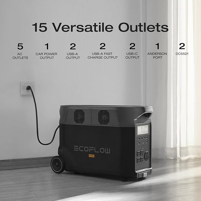 EF ECOFLOW Portable Power Station 3600Wh DELTA Pro, 120V AC Outlets x 5, 3600W, 2.7H Fast Charge, Lifepo4 Power Station, Solar Generator for Home Use, Power Outage, Camping, RV, Emergencies