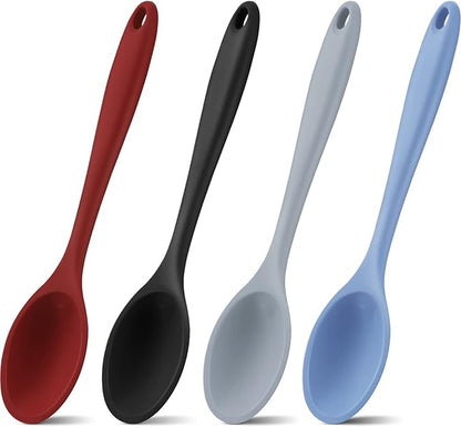 Shappy 4 Pieces Silicone Cooking Spoons 10.6 Inch Heat Resistant Kitchen Spoons
