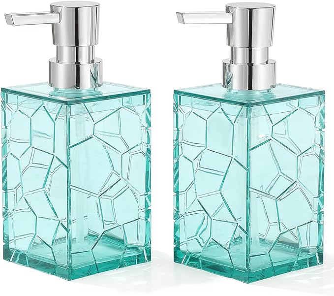2 Pack Clear Teal Blue Rust Proof Soap Dispenser, Acrylic Plastic Hand Soap