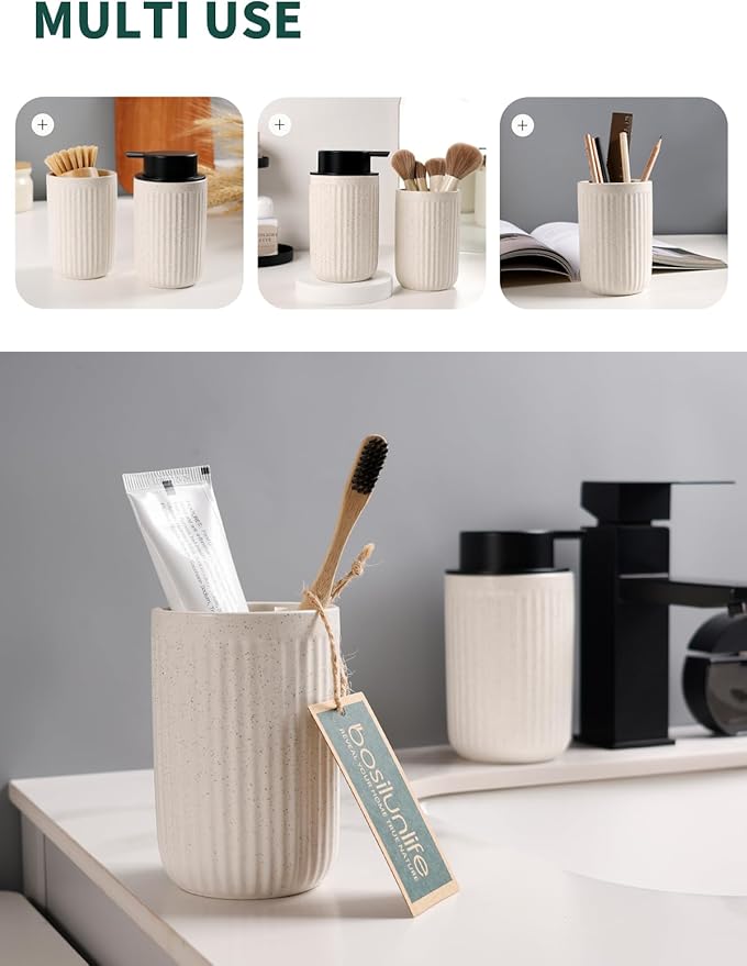 Bosilunlife Soap Dispenser and Toothbrush Holder Set - 11Oz Foam Soap Dispenser