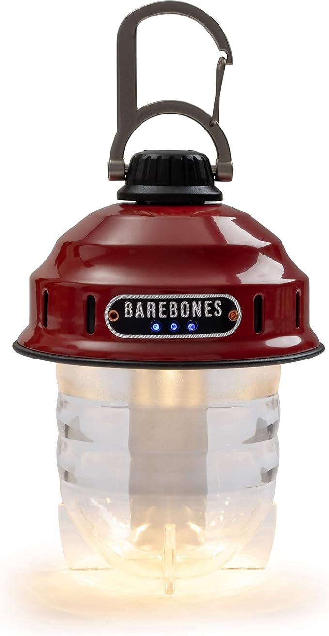 Barebones Beacon Hanging Light ??Red, Rechargeable LED Camping Lantern with Adjustable Brightness ??Weatherproof Vintage-Style Hanging Lantern for Outdoor Adventures and Year-Round Use