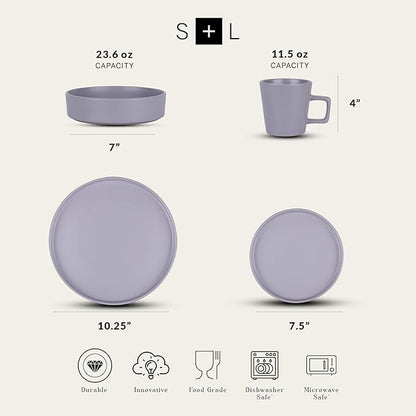 Stone Lain Cleo Modern Stoneware 16-Piece Dinnerware Set, Plates and Bowls Set, Dish Set Service For 4, Light Gray