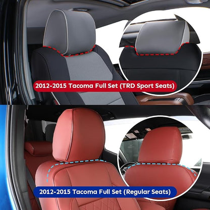 EKR Tacoma Leather Car Seat Covers Custom Fit for Toyota Tacoma 2012 2013 2014 2015 (Regular Seats) - Truck Seat Covers Full Set,Faux Leather(Black with Blue Trim)