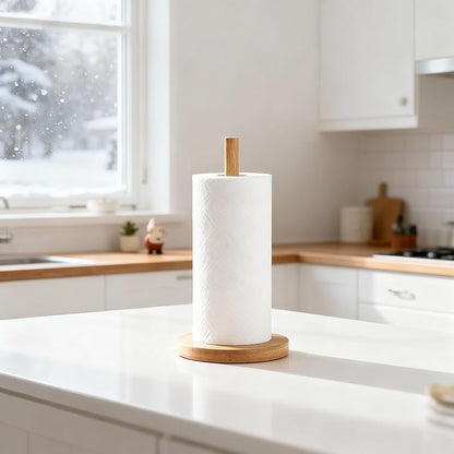 WORHE Bamboo Paper Towel Holder Countertop 1 Pack Thick Sturdy Base, Standing