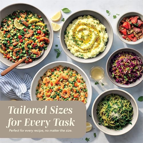 COOK WITH COLOR Mixing Bowls with TPR Lids - 12 Piece Plastic Nesting Bowls Set includes 6 Prep Bowls and 6 Lids, Microwave Safe (Brown)