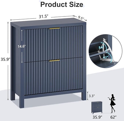 Shoe Cabinet Storage for Entryway, Fluted Shoe Cabinet