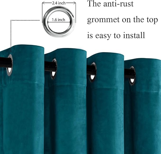 JIUZHEN Teal Velvet Curtains 72 inches Blackout Curtains