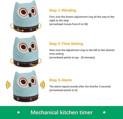 Mechanical Kitchen Timer, Cute Wind Up 60-Minute Manual Countdown