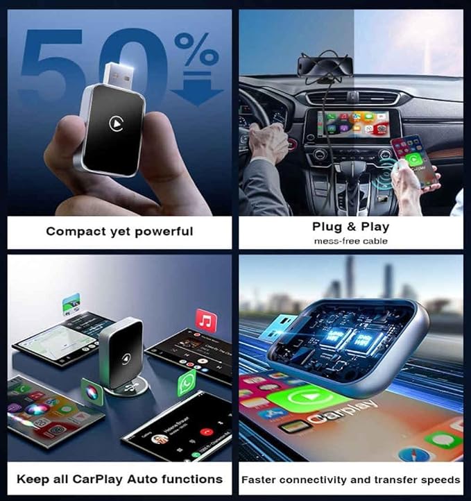 Wireless Carplay Adapter for ROX 01 2023 2024 2025, Plug and Play Car Play Wireless Adapter, 2 in 1 CarPlay Accessories, Auto Reconnect,Normal-C-USB+Type-c Extension Cable