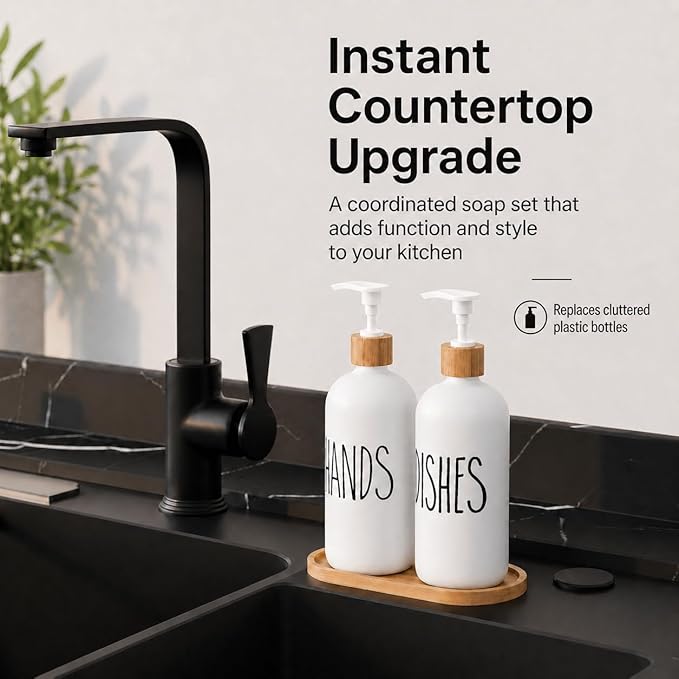 Dish Soap Dispenser for Kitchen Sink.Glass Hand Soap Dispenser, Modern