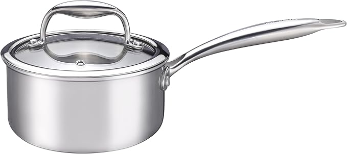 1-Quart Saucepan with Lid, Tri-Ply Stainless Steel Pot with Stay-Cool Handle &