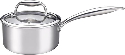 1-Quart Saucepan with Lid, Tri-Ply Stainless Steel Pot with Stay-Cool Handle &