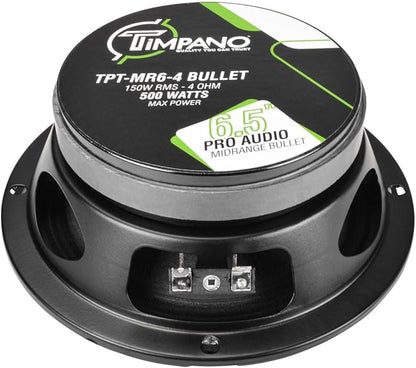 Timpano 1600 Watts Bundle 2X 6.5 Midrange Speakers TPT-MR6-4 Bullet 500 Watts, 4 Ohm + 2X Super Tweeters TPT-ST2 Chrome for Car Audio Systems (2 Speakers, 2 Tweeters)