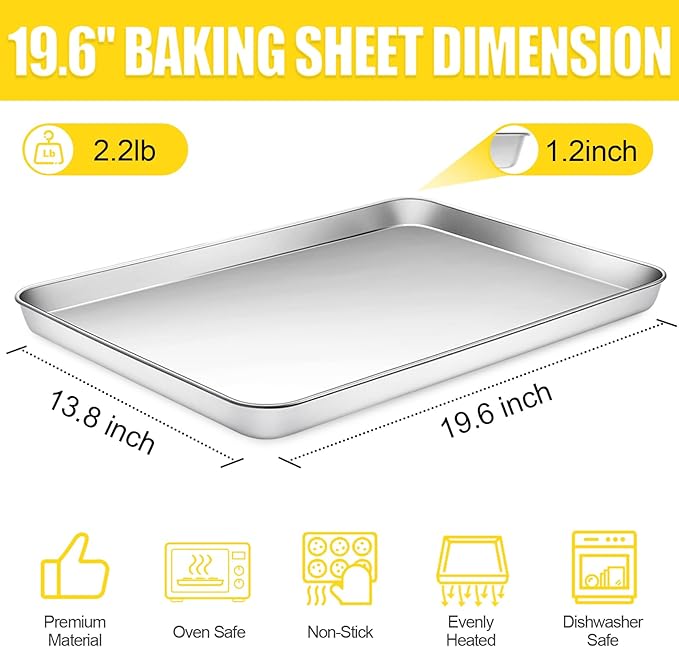 Terlulu Baking Sheet, Cookie Sheet, Stainless Steel Baking Pan, 2 Piece-19.6''x