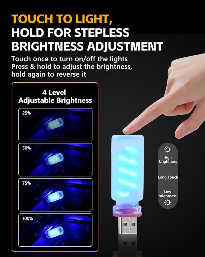 2PCS USB Lights for Car, Touch Adjustment Lights, Plug in USB Car Interior Ambient Light, Mini Spiral LED USB Night Light for Camping, Party, Holiday Decoration, Bedroom (Blue)
