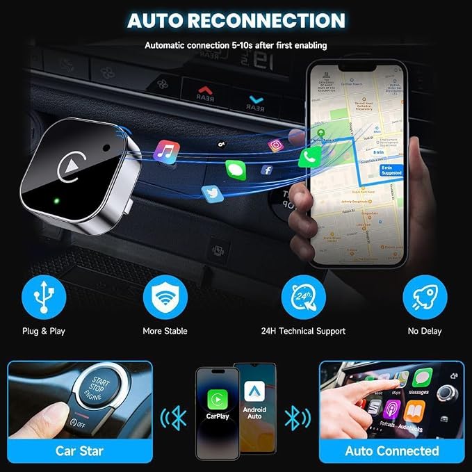 Wireless CarPlay and Android Auto Adapter for Buick Encore 2017-2022- Mini Plug and Play Converter for Stable Connection